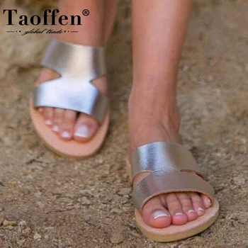 

Taoffen Plus Size 34-48 Women Sandals Solid Color Slipper Ladies' Fashion Flat Heels Shoes Women Slip On Casual Footwear