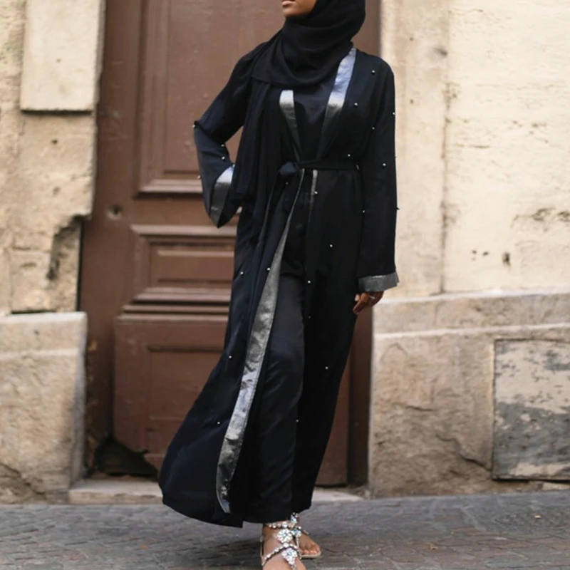 Черный открытый кардиган Дубай abaya кимоно мусульманский хиджаб платье кафтан турецкий ислам ic одежда абайя s женский Восточный халат ислам