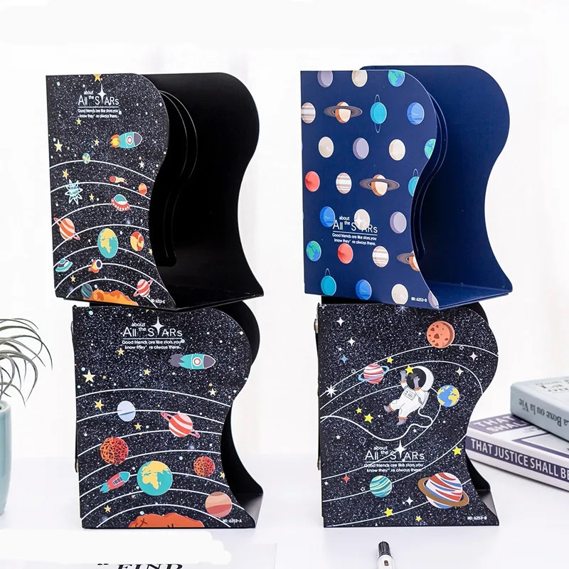 

Universe Starry Sky Series Retractable Bookends Metal Desk Book Holder Desks Organizer Office School Home Bookshelf Stationery