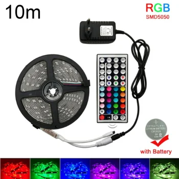 

LED Strip Light RGB 5050 Flexible Ribbon Fita Led Light Strip RGB 5M 10M Tape Diode DC 12V + 44 Keys Remote Control + Adapter