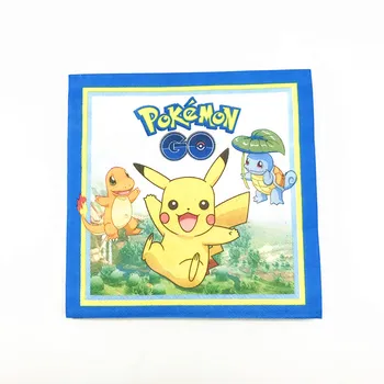 

20Pcs\lot Cartoon Pokemon Go Theme Pikachu 16x16cm Disposable Paper Napkins Kids Favors Party Cartoon Napkin Decoration Supplies