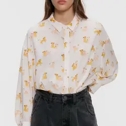 Шикарная женская блузка, рубашка с длинным рукавом, осень 2019, новая мода, милые принты с животными, рубашка, современная девушка