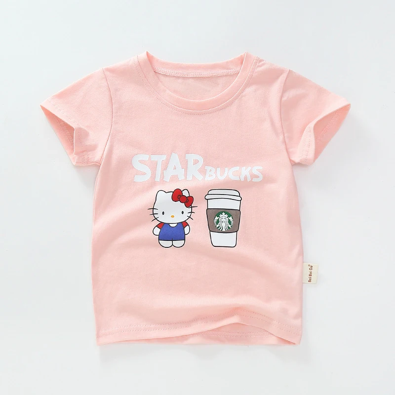 Новая детская футболка на лето, детские футболки с рисунком пива для маленьких мальчиков и девочек, хлопковые футболки, топы для малышей 18 мес.-8 лет, футболки - Цвет: Pink-Cafe