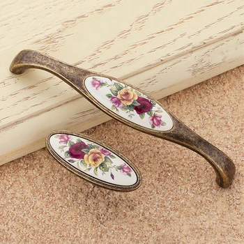 1PCS Ceramic Handle Cabinet Drawer Kitchen Cupboard Knob Blue Porcelain Furniture knob Handle Pull Hardware with Screws