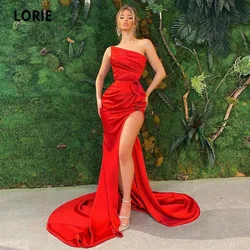 LORIE Dubai Evening Dress Simple Pleat High Side Split Black Red Mermaid Sexy Arabic Long Prom Gown Satin Celebrity Party Dress