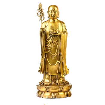

Choose size Feng Shui Copper Dizang Bodhisattva Standing Buddha Statue Decoration Jiuhuashan Daji Dizang Craft Gift