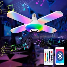 

LED Lamp Bluetooth Bulb E27 Smart Light Bulb RGB Foldable Speaker Lamp Remote Control Light 50W White Music Bulb Decor Home