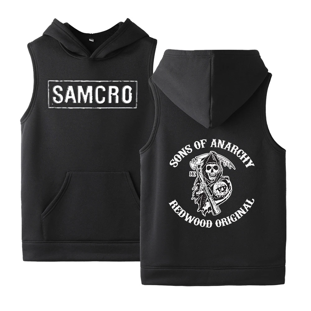 Sudadera con capucha informal para hombre, de algodón, con dibujo para hombre, ropa para parte superior masculina, de la universidad, de SAMCRO, sólida, sin mangas, de verano, 2020