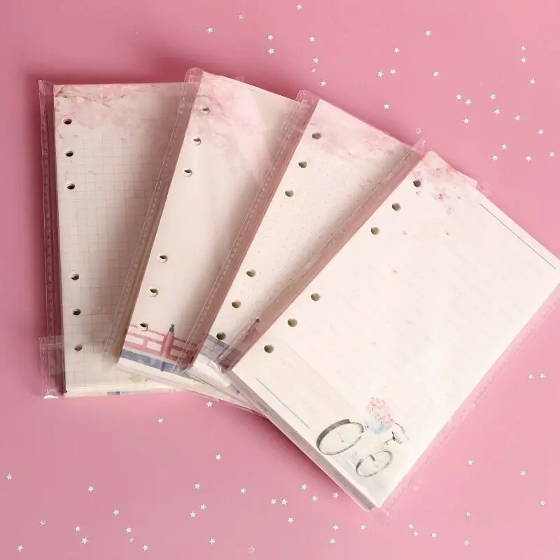 Sharkbang New 80 Sheets Kawaii Sakura And Cat A6 Loose Leaf Notebook Refill Spiral Binder Inner Pages Line Grid Blank Agenda