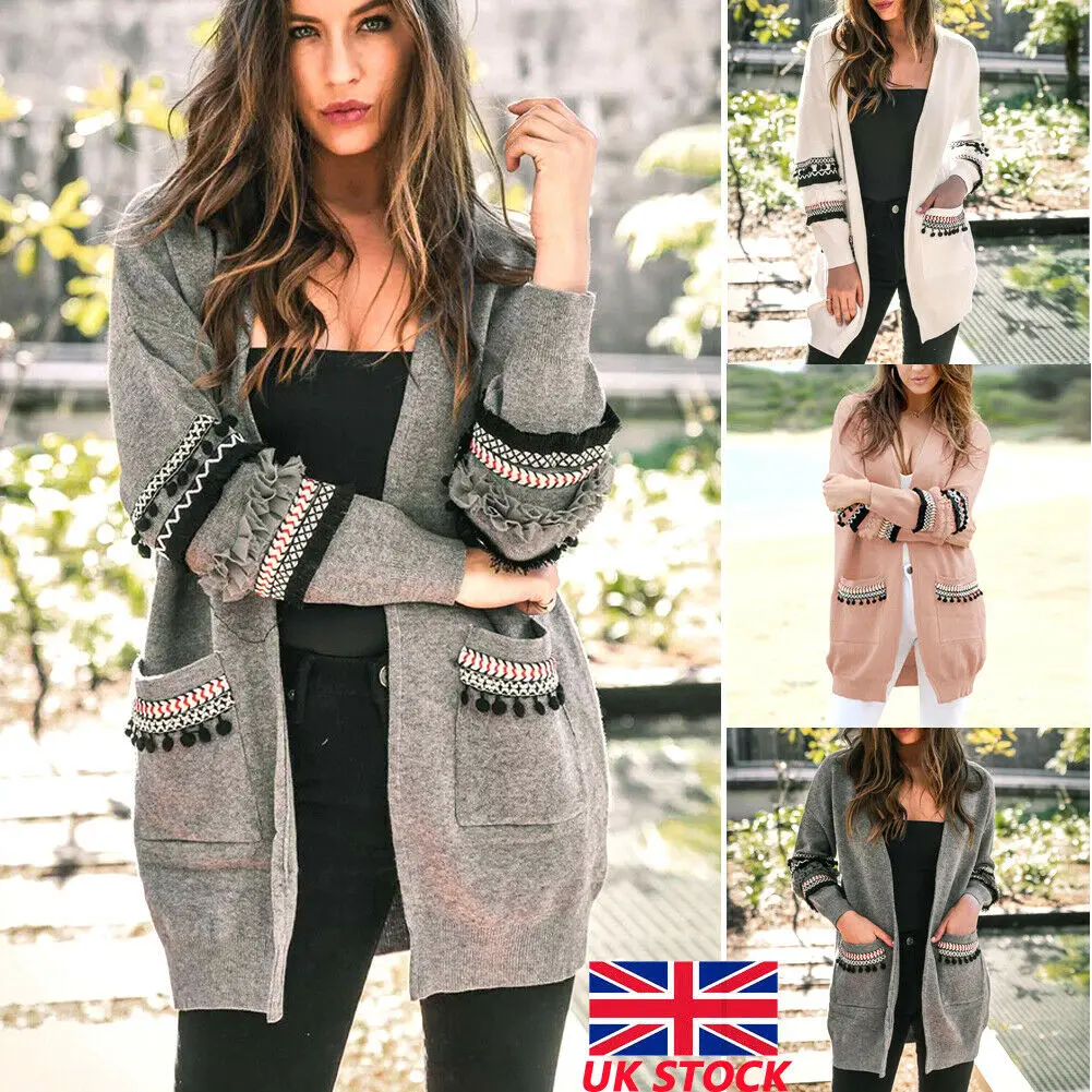 

Women Ladies Long Sleeve Autumn Warm Baggy Cardigan Coat Knitted Soft Sweaters Retro Womens Knitted Cardigan Sweater Jacket Coat