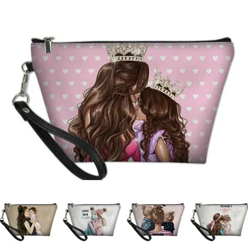 

New Super Mama Mom Baby Girl Print Fashion PU Leather Ladies Makeup Bags with Zipper Women Cosmetic Bag Pouch Case Neceser Mujer