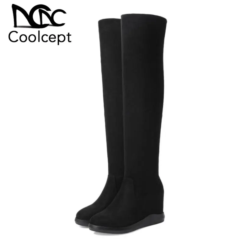 

Coolcept Over The Knee Boots For Women Slim Thigh High Boots Solid Color Black Long Boots Winter Warm Women Footwear Size 34-39
