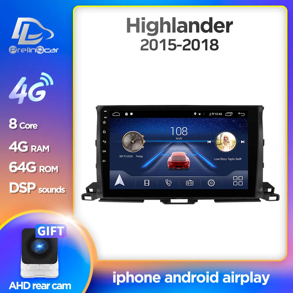 

4G Lte Android 9.0 multimedia navigation system For Toyota Highlander 2015 16 17 18 years car dvd player pillow headrest radio
