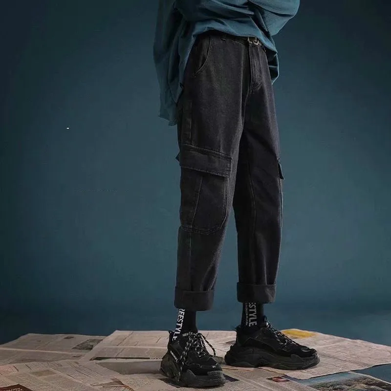 2020 Fashion Men Jeans Pants Loose Fit Retro Blue Classical Harem Pants Male Streetwear Hip Hop Jeans Man Pants Korean Black