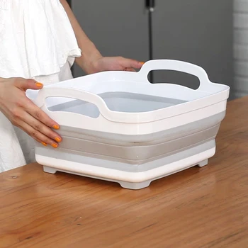 

1pc Pool Kitchen Sink Drain Fruit And Vegetable Basket Folding Square Basin Folding Sink Kitchen Accessories Travel Collapsible