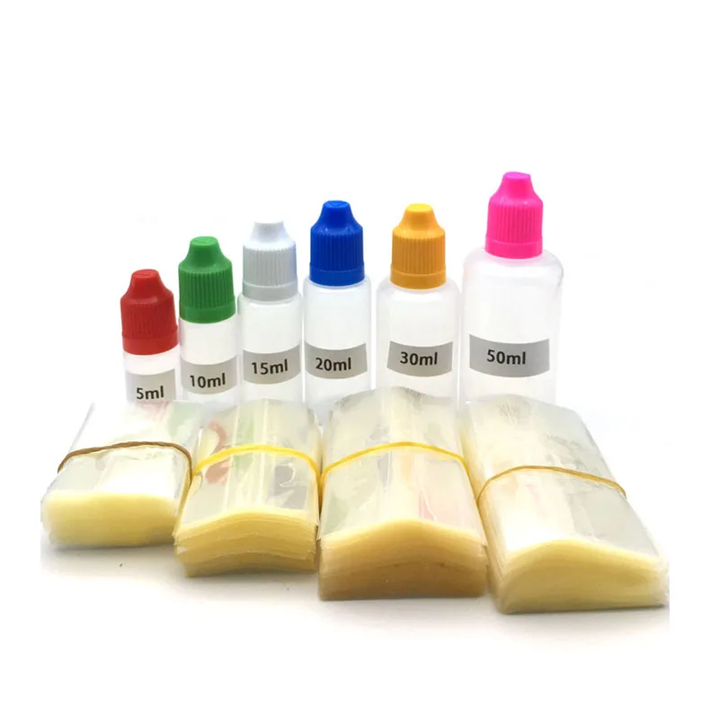 200pcs/lot Heat Shrink Tube Clear PVC Wrap Film for 5ml 10ml 15ml 20ml 30ml 50ml Plastic Bottle E Liquid Bottle Free Shpping
