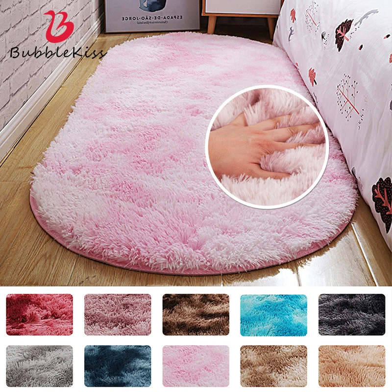 Fluffy-Carpet Decor-Mat Area-Rugs Bedroom Floor Oval Living-Room Bubble-Kiss Shaggy Home