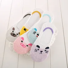 5 пар = 10 шт.; носки для детей с персонажами из мультфильмов для женщин Носки корень хлопковые незаметные носки с милыми животными ушками на капюшоне для девочек безбортные носки Harajuku дышащая Носки