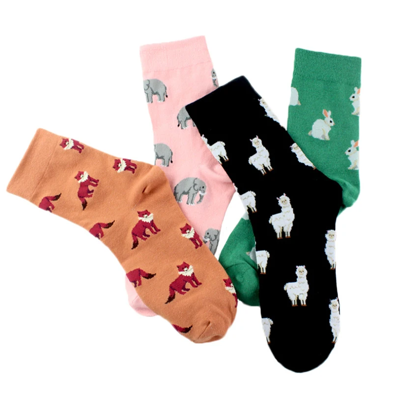 MIKI-Z Calcetines de algodón Informales cálidos para Mujer Calcetines Divertidos de Oveja de Conejo de Elefante de Dibujos Animados 