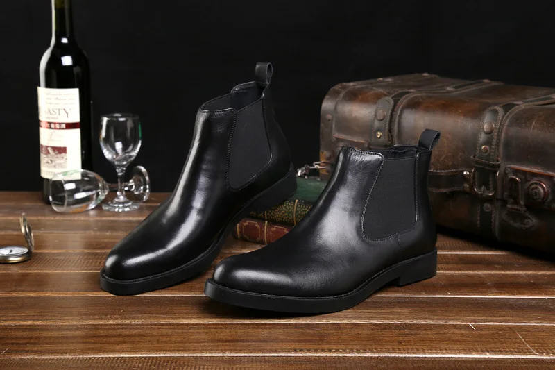 Мужские кожаные ботильоны Высокие ботинки Botines Hombre Круглый носок Воловья кожа