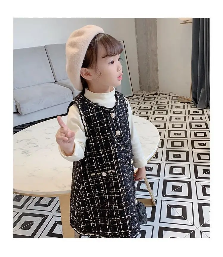 2PCS WLG girls clothing set kids autumn black beige t shirt and sleeveless dress set baby girl cute clothes 2-6 years