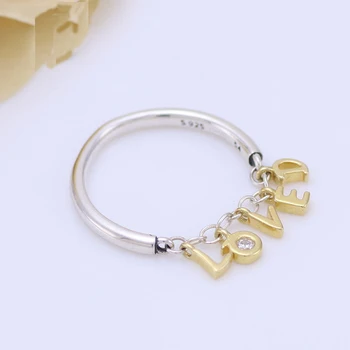 

Free Shipping Real 925 Sterling Silver Ring Gold Shine Loved Script Rings For Women Wedding Party Gift Europe Fashion Jewelry