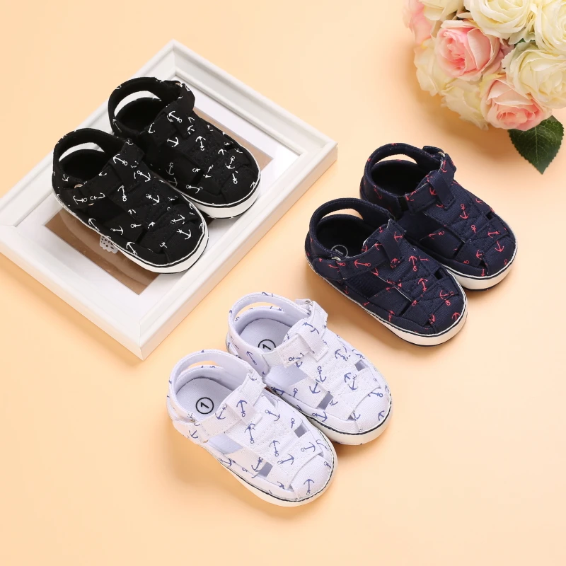 2021 NEW 0-18Months Kids Newborn Baby Boys Fashion Summer Soft Crib Shoes First Walker Anti Slip Sandals Shoes Soft Sole