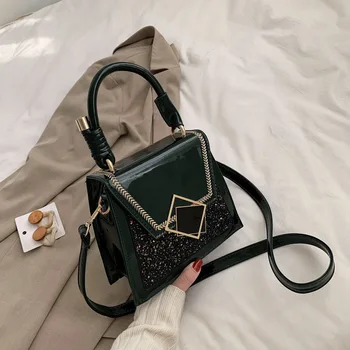 

Women's small bag 2020 new fashion patent leather net red shoulder messenger wild sequins portable small square bag