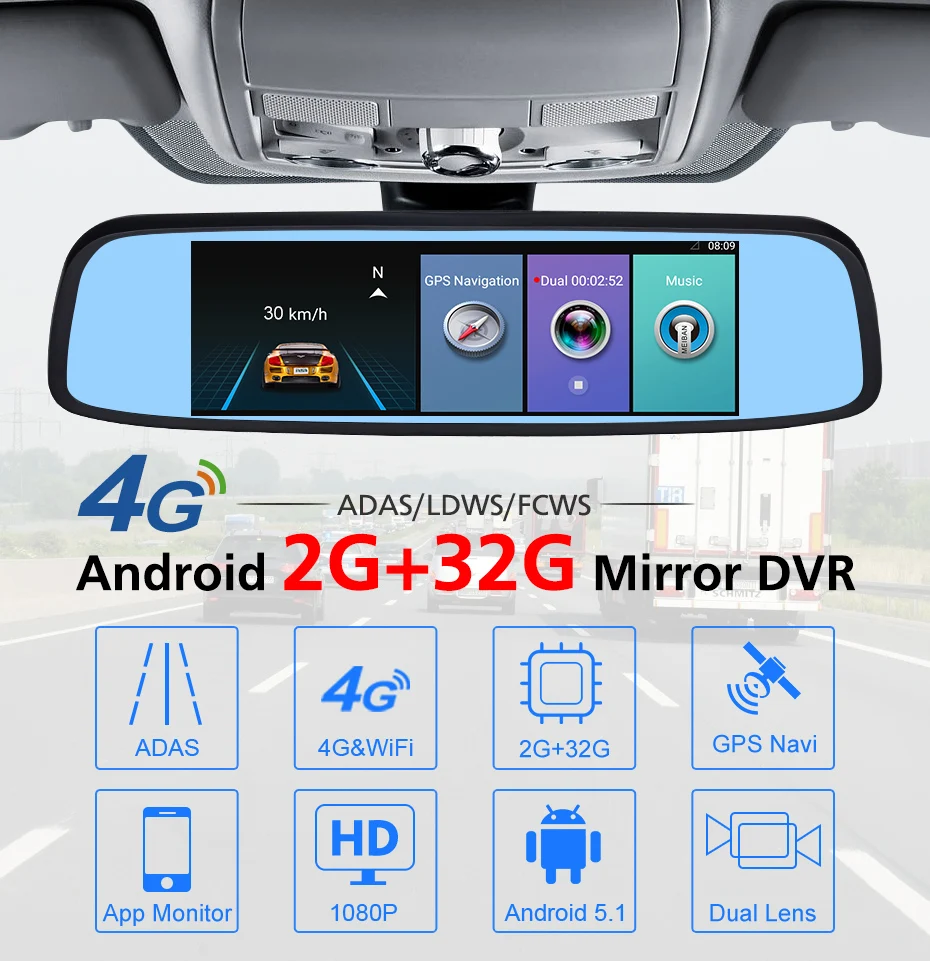 4G Android 2GB ram Автомобильный видеорегистратор Камера с двумя объективами ADAS gps навигатор 1080P удаленный монитор зеркало заднего вида dvr рекордер E09