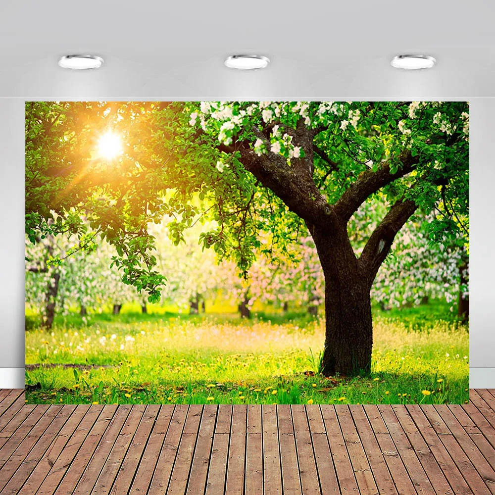 

Spring Photo Background Photography Green Tree Sun Nature Flowers Newborn Studio Easter Backdrops Photocall Photozone