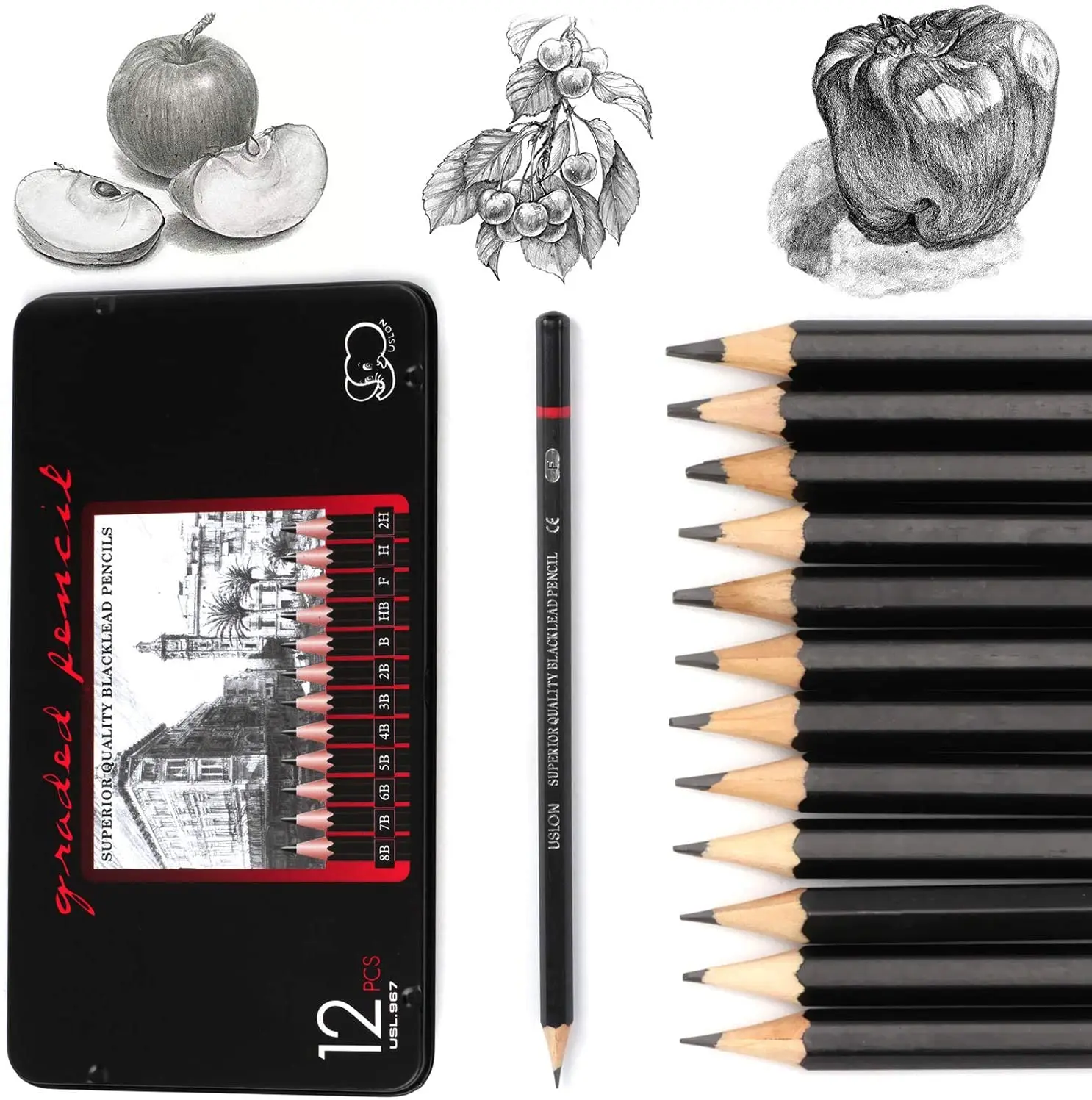 Sketching Pencils,Casewin 12pcs Drawing Pencils Professional Set 8B 7B 6B  5B 4B 3B 2B B HB F H 2H Art Pencils for Adults Artists Beginners Students  Beginners Designers and Kids 
