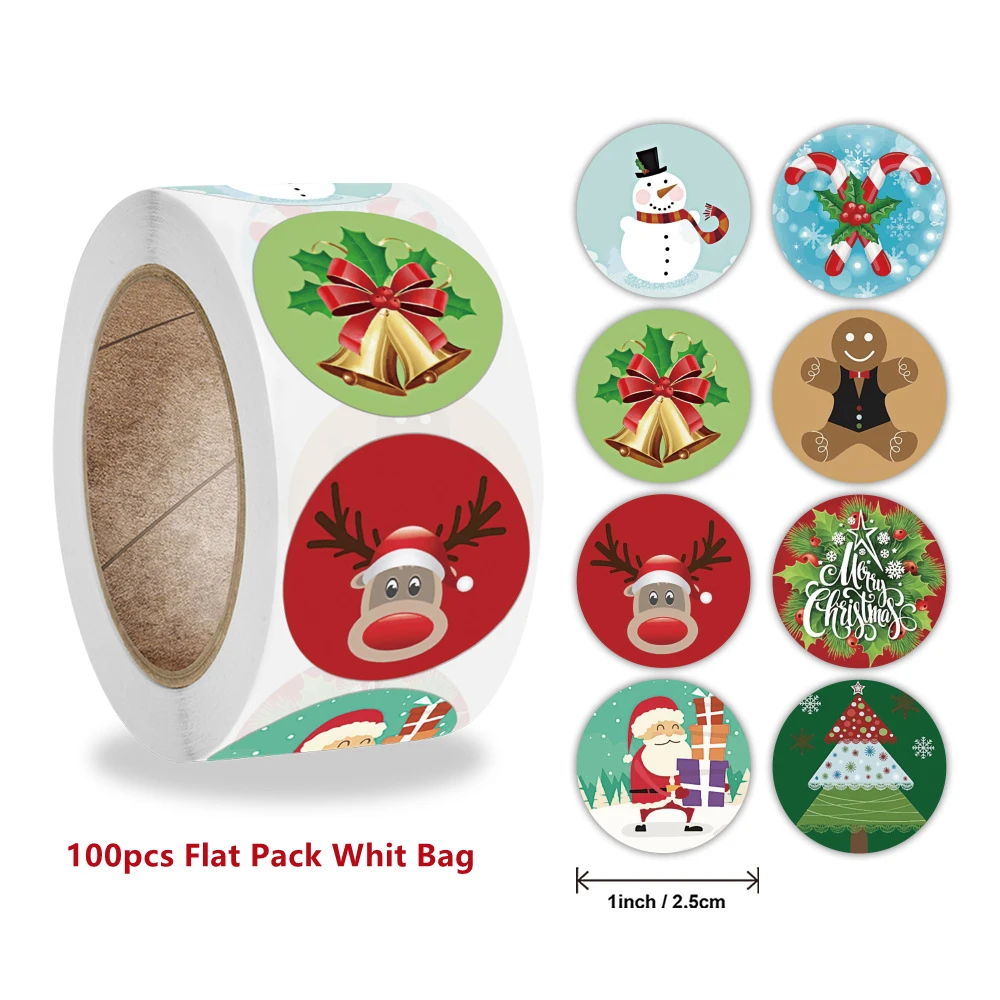 50/100pcs Merry Christmas Stickers Cartoon small Label For Students and kids Gift Packaging Decor Sticker | Канцтовары для офиса и