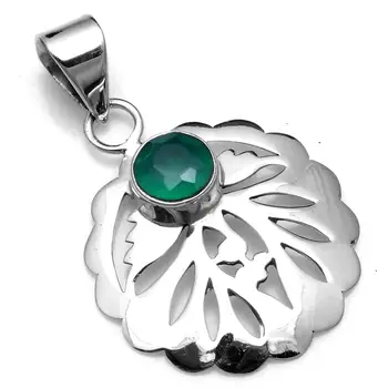 

Genuine Green Onyx Pendant 925 Sterling Silver, 38.2 mm, 2SP0664