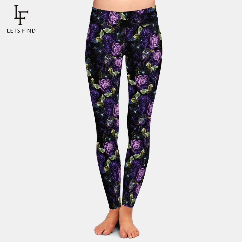 yoga pants LETSFIND Beautiful Purple Rose Print High Waist Plus Size Fitness Leggings Fashion Sexy Soft Fitness Stretch Leggings aerie crossover leggings