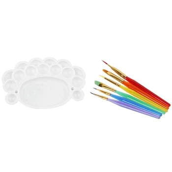 

6Pcs Paint Brushes Set for Oil Painting & 1Pcs Student Watercolor Palette Of Plastic White Plate