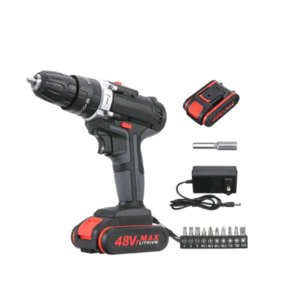 48V Electric Screwdriver Cordless Drill Cordless Screwdriver Power Tools Handheld Drill Lithium Battery Charging Drill + Battery bit holder set charging drill socket maintenance tools cross torx drive bits for screwdriver work tools multi connecting rod