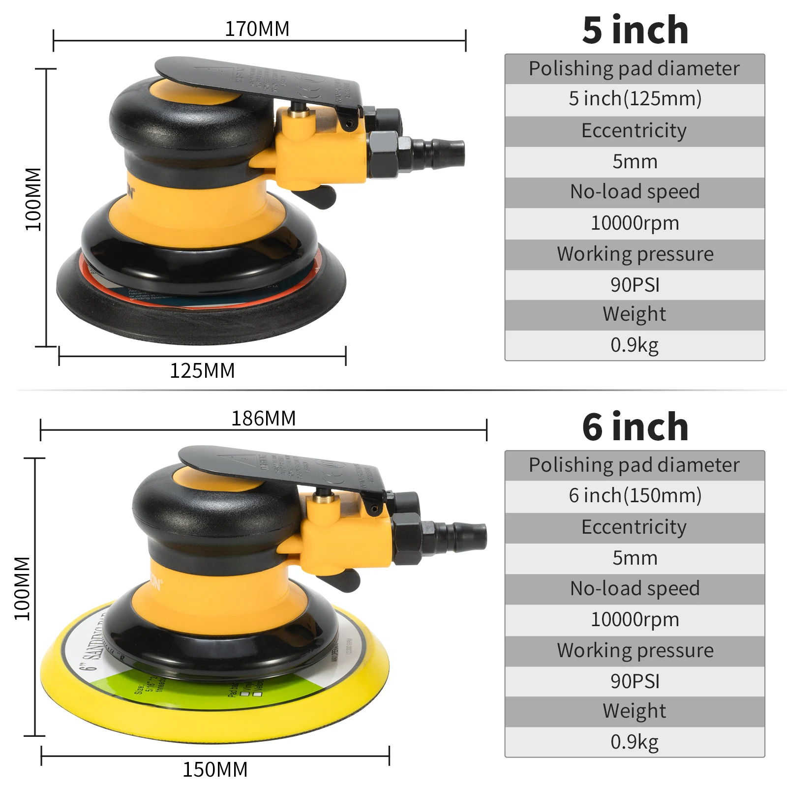 5/6 Inch Pneumatic Air Orbital Sander Polisher Tool Polishing Random Orbital Machine Grinder for Car Paint Care Rust Removal 2