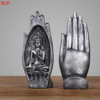

RESIN SCULPTURE MODERN ART 2PCS BUDDHA STATUE FOR HOME DECORATION ACCESSORIES ORNAMENTS HAND BUDDHA FIGURINES