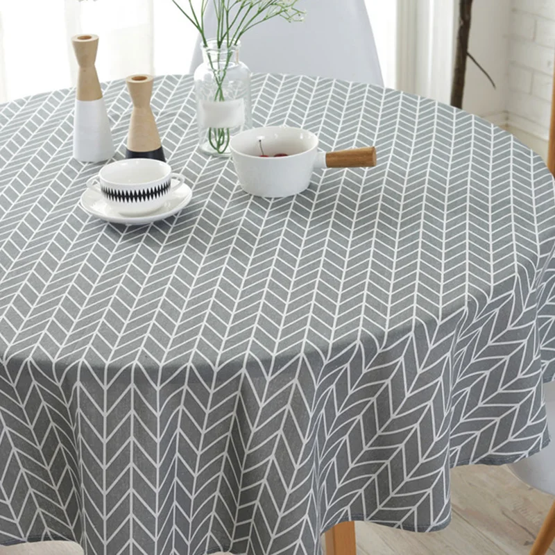 150CM Cotton Round Tablecloth Round Gray Table Cover Mat Decoration