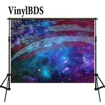 

VinylBDS Independence Day Background American Stars and Stripes Backdrop Blue Milky Way Starry Sky Backdrop for Photo Studio