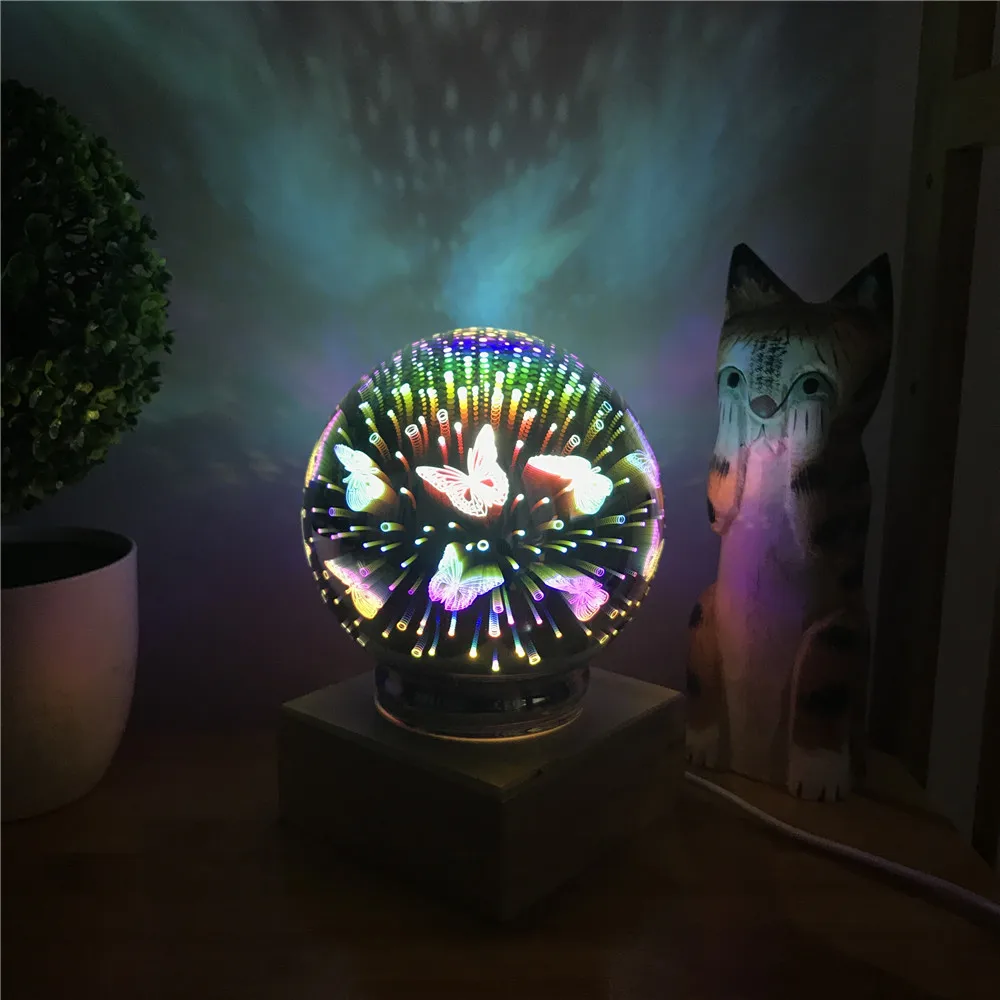 Деревянный красочный 3d светильник, магический проектор, шар, 3d лампа, USB источник питания, для спальни, атмосферный Ночной светильник, небесная настольная лампа