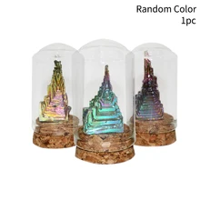 Display Collectible With Glass Bottle Mineral Specimen Office Healing Crystal Desktop Ornament Rainbow Bismuth Gift Cone Shaped