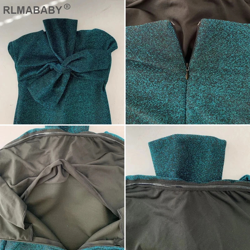 Rlmaaby, 7 цветов, блестящее, элегантное, Бандажное, с бантом, вечерние, без бретелек, с открытой спиной, облегающее, миди, платье, сексуальное, для женщин, Осень-зима, платье