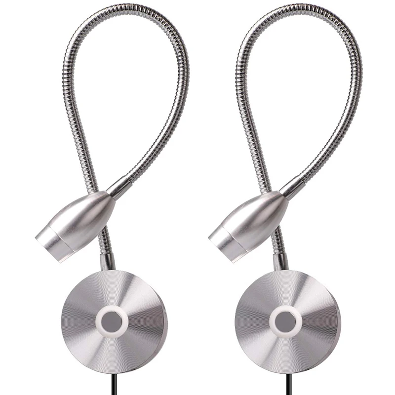 

Dimmable Reading Lamps, LED Wall Mounted Reading Light for Bed Headboard Goose Neck Plug Wired Sconce Lamp (2 Pack, Warm White)