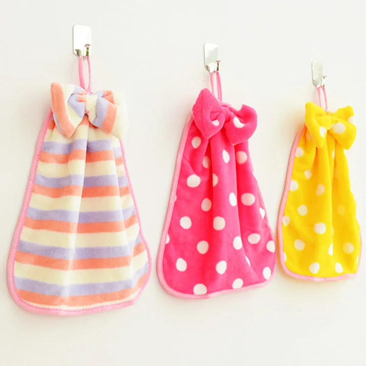  Bow Hanging Water Absorbent Coral Velvet Paint Hand Towel Kids' Towel Kitchen Rags Big Butterfly Ha