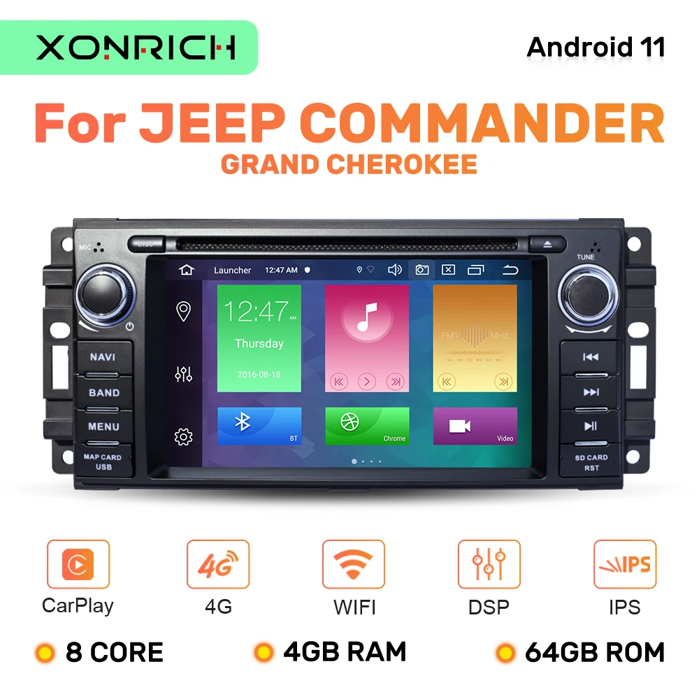 4G 1 Din Android 11 автомобильный DVD-плеер для Jeep Grand Cherokee Chrysler 300C Compass Patriot Dodge SebringGPS