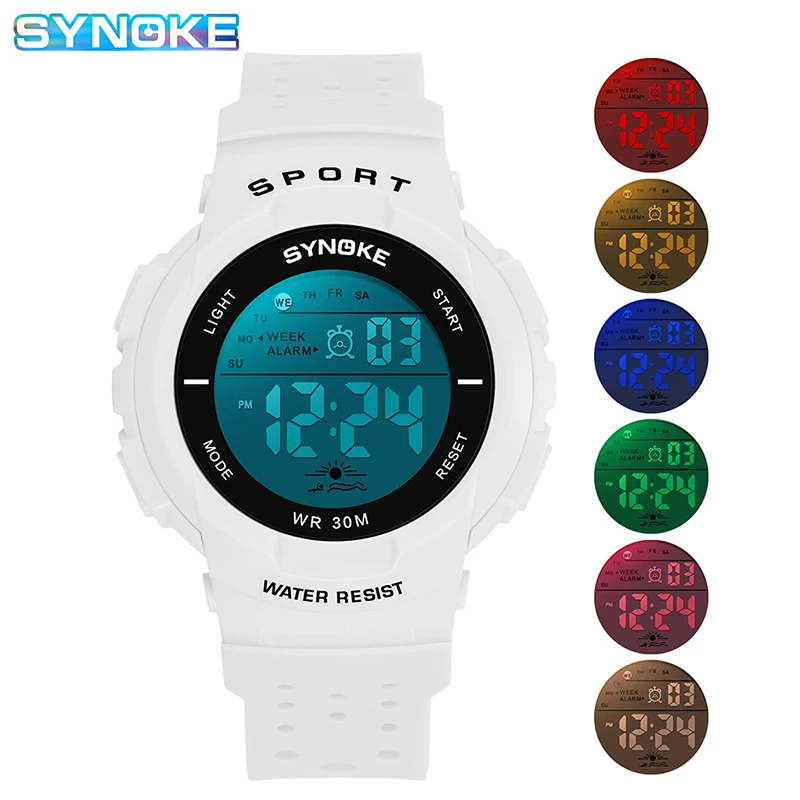 Белый Student Running Seconds Watch Breathable Long And Empty Watch Luminous Multifunction Electronic Watch 30m waterproof - Цвет: Белый