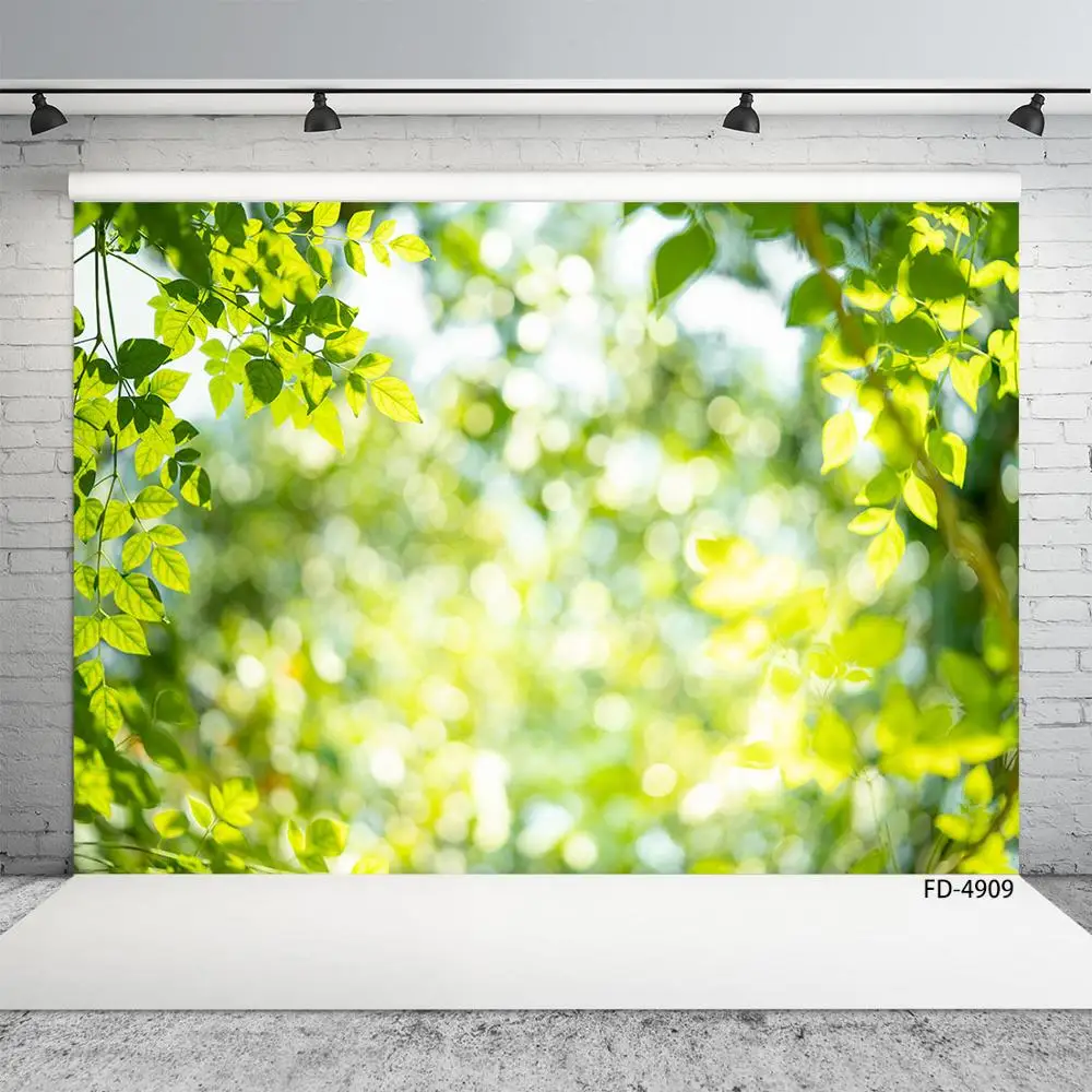 Фон для фотосъемки с зелеными листьями и вспышками Bokeh на заказ фотостудия детей
