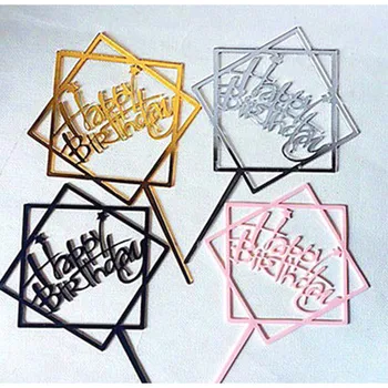 

Hot sale 4 Color Acrylic Happy Birthday Typeface Decorations Cake Topper Plug Inserted Decoration Party Supplies New Arrival