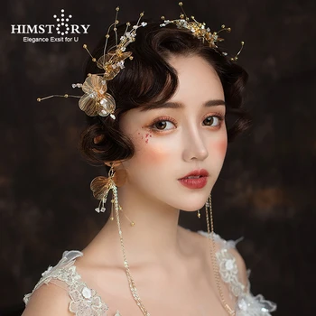 

HIMSTORY Gorgeous Gold Rhinestone Wedding Barrettes Soft Bridal Hairbands Wedding Hair Accessory Prom Headdress